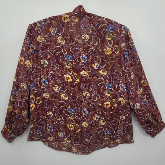 Vintage 70s Paisley High Bow Neck Sheer Long Sleeve Button Up Blouse size large - Picture 3 of 9